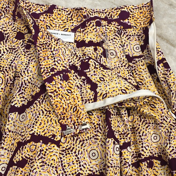 Francis + Benedict Purple Yellow Geometric Pleated A-Line Skirt w/ Pockets XS - Picture 4 of 11